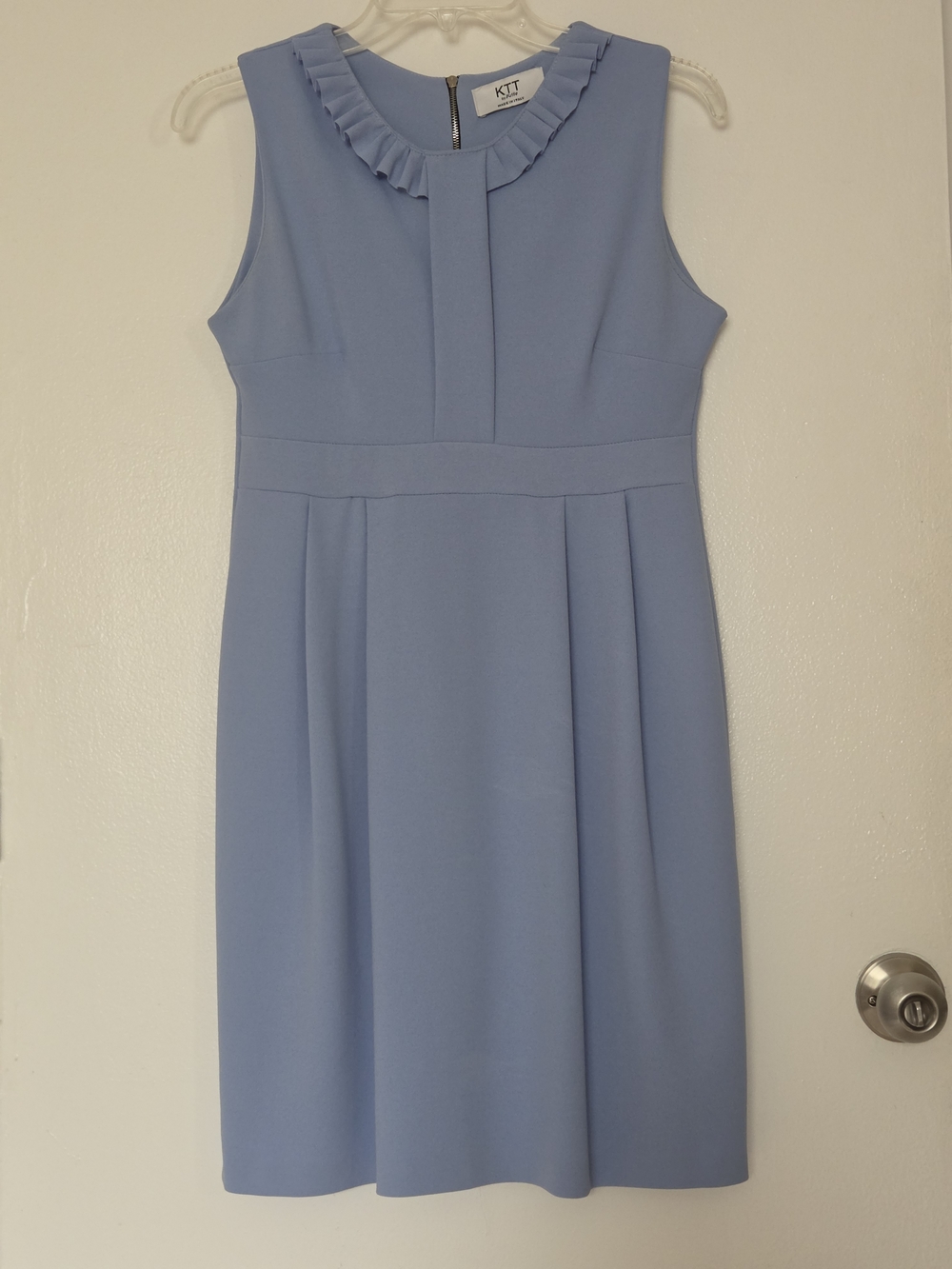 Lagenlook Light Blue Ruffle Collar Sleeveless Mini Dress